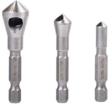 T&F Querlochsenker Senkerbohrer Entgratsenker Set, 3-tlg. 90 Grad Senkbohrer Bit Sets für Senker Fasen Metall Holzbohrer mit 1/4 Zoll Sechskantschaft