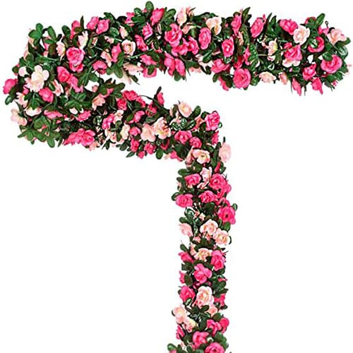 3 Stücke Künstliche Rosen Girlande, 250cm Unechte Rosenranke Blumengirlande mit Blättern Blumengirlande mit Kunstseide-Blumen seidenblumen für Hochzeit, Party, Garten Dekoration (250 x 5 cm, Rosa, 3)