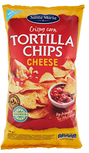Santa María chips de tortilla de queso 475G | Crujientes y delgadas hojas de maíz cortadas en gajos y fritos, ideales como aperitivos, aperitivos o aperitivo