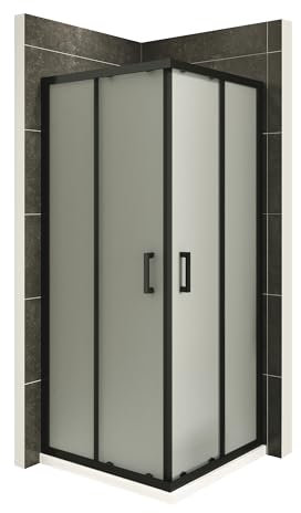 Moments of Glass - Mampara de Ducha Diana 90x90x190cm | REVERSIBLE | Puertas correderas, Ajuste 87,5-89,5 x 87,5-89,5cm | Perfiles Negros, cristal de seguridad ESG Satinado de 6mm