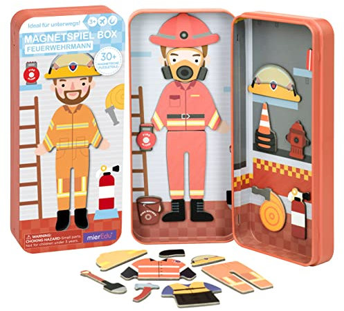 mierEdu Magnetspiel Box Feuerwehrmann zum Ankleiden - Fördert Motorik + Fantasie, Ideal für zuhause & Reisespiel für Kinder, Feuerwehr Sielzeug ab 3 Jahre, Reisespiele Kinder ab 3 Jahre