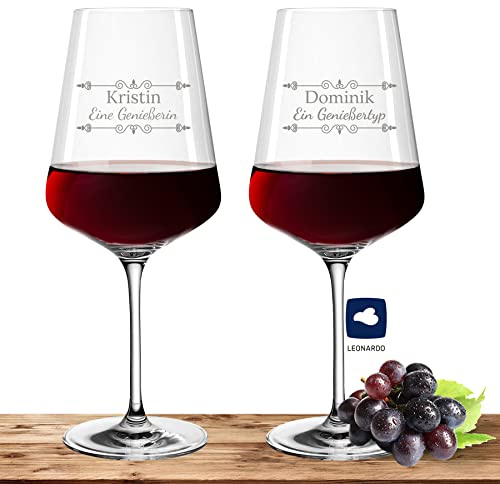 Deitert 2X Leonardo Rotweinglas XL mit Namen oder Wunschtext graviert - PUCCINI - große 750ml Gläser - Weingläser im Set als Geschenkidee für Paare, Eltern oder zur Hochzeit - Motiv (Verzierung 01)