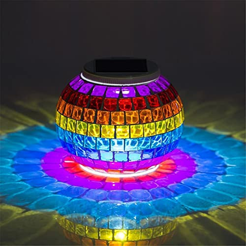 Mosaic Boule En Verre LumièRe Solaire Jardin Lampe De Bureau, à Changement De Couleur Solaire Night Lights, Lampe De Lampes De Table Rechargeable éTanche Pour Ou à L'ExtéRieur DéCorations