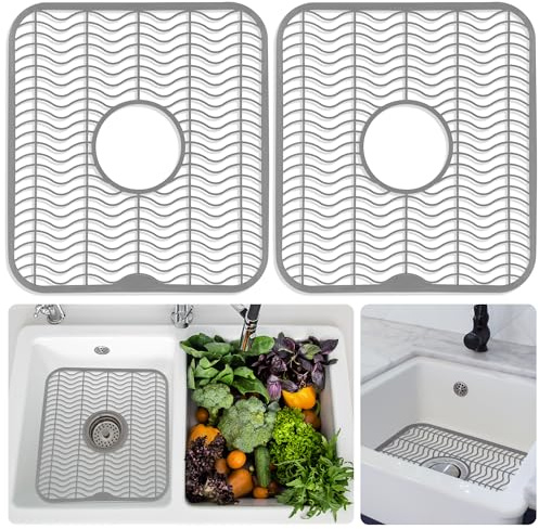 DecorRack Sink Protectors for Kitchen Sink, Plastic 12 x 11 Dish Rack, Protect Sink from Stains, Damage, Scratches, Dishwasher Safe Grid Mat for Kitchen (Gray, 2 Pack)