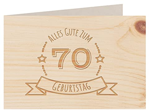 Holzgrußkarte - Geburtstagskarte - 100% handmade in Österreich - Postkarte Glückwunschkarte Geschenkkarte Grußkarte Klappkarte Karte Einladung, Motiv:70 GEBURTSTAG ZIRBE