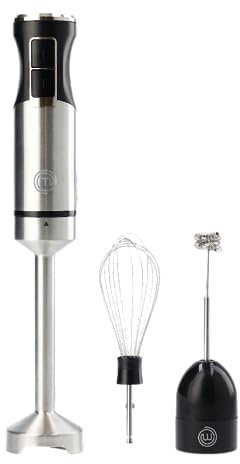 MasterChef Frullatore a Immersione, Minipimer 3 in 1 con Montalatte Elettrico e Frusta, per Zuppa, Cappuccino e altro, Frullino Multifunzione in Acciaio Inox, 400w