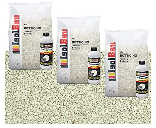 Isolbau Steinteppich Aussen Komplettset Marmorkies 75kg + Bindemittel bis 7,5m² Botticino 1/4mm Epoxidharz Terassenboden Natursteinboden Marmorkies Bodenbelag Steinboden, Marmorstein Innen Außen