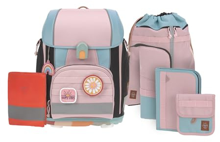 LÄSSIG 7-teiliges Schulranzen Set Kinder/School Set Boxy Unique rose/blue/black