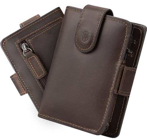 WillFire® MagFlap | Geldbörse Herren | Extra Schlüsselanhänger | Leder Kartenetui für 10-12 Karten | RFID geschützt | Einzigartiger Magnetverschluss | Inkl. Geschenkverpackung, Vintage-Coffee