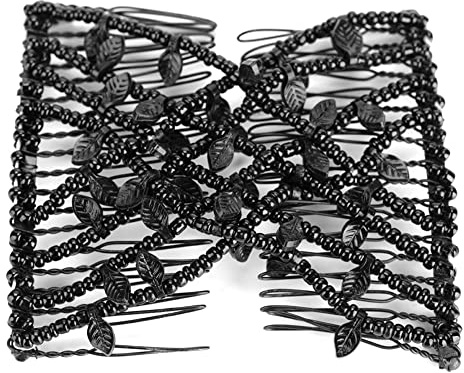 Perlen Haarspange Elastisch Haarkamm Stretch Doppel Clips DIY Haar Styling Werkzeug Magischer Haarkämme Schwarz
