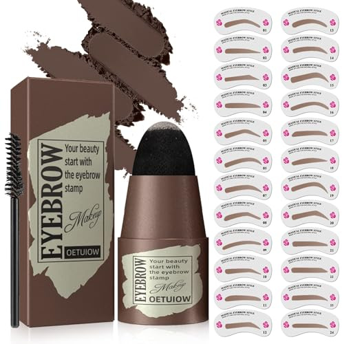 Eyebrow Stamp Stencil Kit - One-Step Eye Brow Stencil Kit with 24 Reusable Thin & Thick Eyebrow Stencils, Long-Lasting Waterproof & Smudge-Proof Brow Stamp Kit for Perfect Eye Makeup (Black Brown)