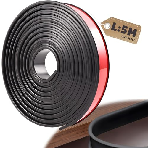 LeapBeast Forma U Cinta de Madera Cantos, 5M TPE Adhesiva Perfil Goma Cantoneras Cubrecantos, Silicona Cinta Tiras de Cantear - Bordes Mesa Muebles Protector