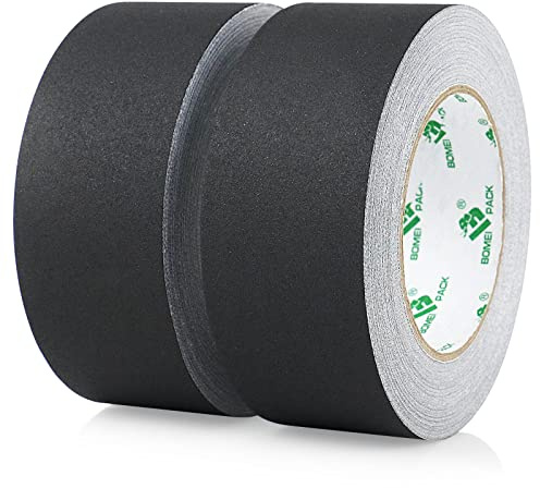 BOMEI PACK Schwarzes Gaffer-Klebeband, 50 mm x 30 m, 2 Stück, matt, Tuban-Stoff, selbstklebend, Gaffers Tape für Kabel, Fotografie