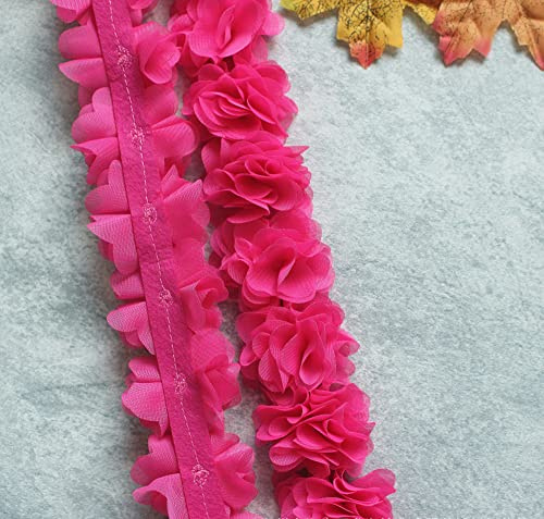 YYCRAFT Spitzenband aus Chiffon, Blume, 5,1 cm, für Applikationen, Nähen, Basteln, Hochzeit, Brautkleid, DIY-Dekoration (4,5 m, Hot Pink)
