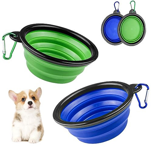 Magrimaxio 2 Piezas Bebedero Plegable, Cuenco de Material TPE, Plato comedero portatil con mosquetón, para Gatos, Perros y Mascotas, para excursiones o Viajes