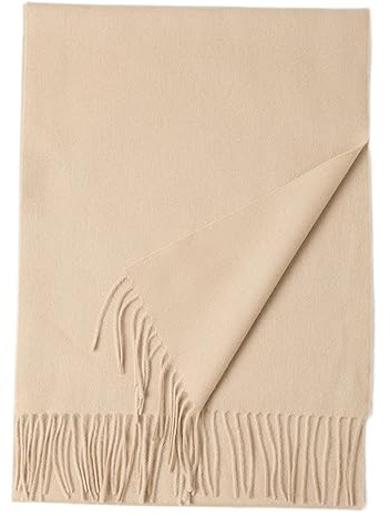 Momooda Schal Damen Winter Schal aus 100% Wolle, Weich, Warm, Wickelschal, Modische Schals, Schals mit Quaste, Beige