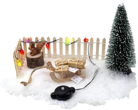 ZauberDeko Wichtel Zubehör Mini LED Lichterkette Zaun Tanne Schlitten Päckchen Set 8-teilig