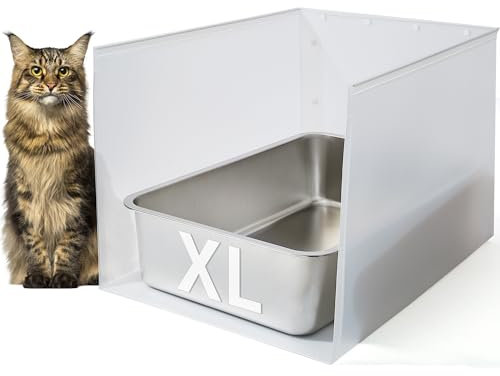 JIMEIQI XL Edelstahl-Katzentoilette mit 40,6 cm hohem Seiten-Urinierschutz, 61 x 40,6 x 15,2 cm, extra große Edelstahl-Katzenbox für große Katzen, antihaftbeschichtet, kein Geruch