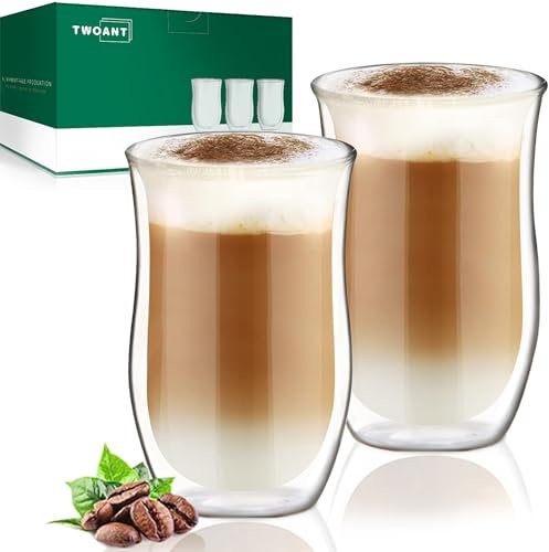 Tazas de Café de Cristal 2x350ml Vasos de Doble Pared, Tazas de Vidrio Borosilicato para Café Leche Té Latte Macchiato
