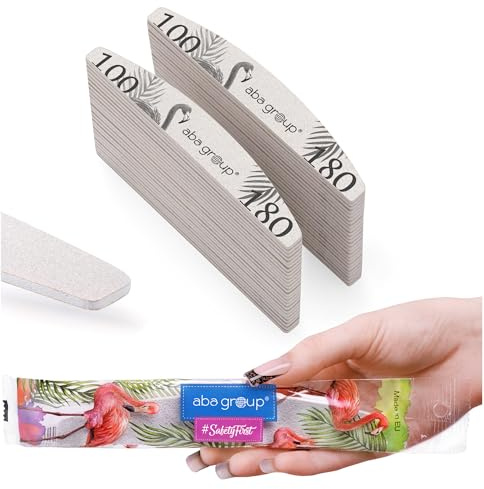 ABA GROUP Nagelfeile 100/180-50 Stück - Halbmond 2 mm Dick - Einzeln Hygienisch Verpackt - Profi Tools für Gel- und Naturnägel, Feilen für Gelnägel, Doppelseitige Nagelpfeile, Nail File Set