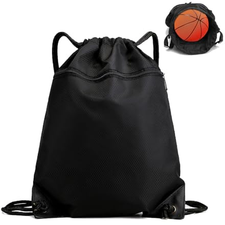 TRKETK Turnbeutel mit Kordelzug, Großer Sportrucksack Schnur Schwimmtrainer Tasche Wasserdichter Turnbeutel PE Beutel für Damen und Herren Kordelzug Kratzfeste Tasche für Reisen Strand Schule(Schwarz)