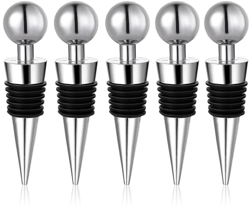 HRLORK Wine Bottle Stoppers 5Pcs Reusable Champagne Stopper Wine Stoppers for Wine Bottles, Prosecco and Sparkling Wine Keeps Drinks Fresh Leak Proof Wine Sealer