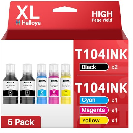 Halloya Tinte 104 Multipack kompatibel für Epson 104 Tinte ET-2820 ET-4800 | Kompatibel für Epson ET-2870 ET-2810 ET-2862 ET-2826 ET-2856 ET-4810 ET-2811 ET-2812 ET-2814 ET-2815 ET-2821 ET-2710