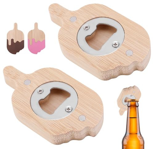 Magnétique Ouvre Bouteille, 2 Pièces Biere Decapsuleur Le Bois Ouverture De Couvercles Et Décapsuleur, Crème Glacée Mignonne Ouvre Bocal Sans Effort Pour La Bière, Le Rhum, Cadeau Parrain