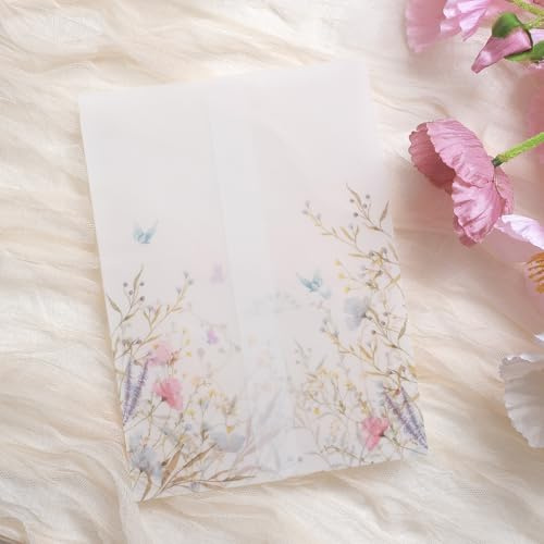 ABIDISO 50 Pack Vellum Jackets for 5x7 Invitations - Pre-Folded Vellum Paper 5x7, 130GSM Translucent Wedding Invitations Wraps for Wedding, Birthday Invitation (Colorful Wildflower Pattern)