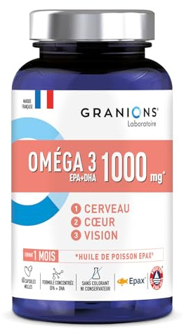 Omega 3 Dha Epa Granions - Huile De Poisson Epax Vitamine E - 60 Capsules | Huile De Poisson Sauvage Epax A Haute Concentration En Dha Et Epa - Sans Ogm, Certifie Friend Of The Sea, 60 Capsules