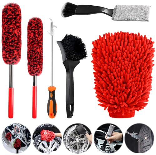Kazaigou Car Cleaning Kit, Car Detailing Brushes Kit, 6PCS Wheel Brush Kit for Cleaning Wheel and Tire, Wheel and Rim Brush, Tire Brush, Car Detailing Cleaning Brush Kit for Cleaning Wheel and Tire