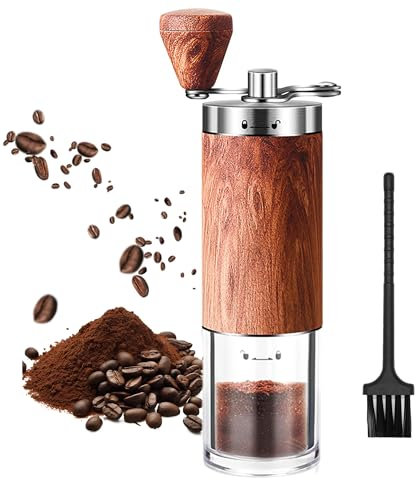 Kybelehoo Kaffeemühle Manuell Holz | Handmühle für Espresso/Filterkaffee mit Keramik-Kegelmahlwerk (Einstellbar) | Retro-Holzgehäuse & faltbarer Griff | Ideal für Barista, Camping & Haushalt‌