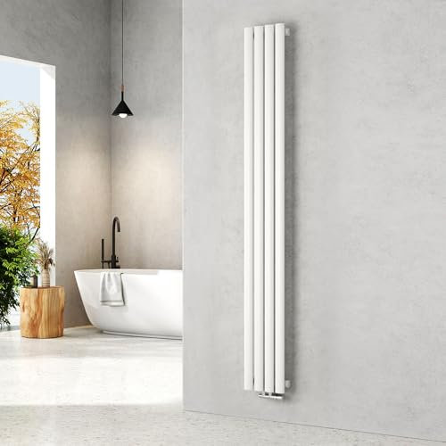 EMKE Radiatore Piccolo 1800x240 mm, Ovale Verticale, Radiatore Tubolare Design, Attacco Centrale, Riscaldamento Bianco 483W