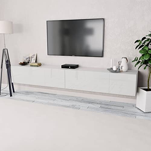 IKAYAA Mueble TV Suspendido 240 x 40 x 34 cm Mesa TV Flotante Mueble TV Colgante Mueble de Salón Suspendido con 2 Compartimientos con 2 Puertas Blanco con Brillo +Blanco Mate