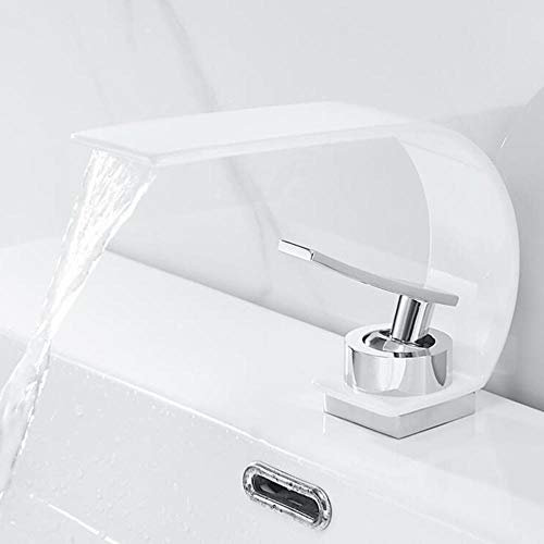 Waschbecken-Mischbatterie, Wasserfall-Badezimmer-Waschtischarmaturen, heiß und kalt, Unterbauwaschbecken, Waschbecken-Wasserhahn, Einloch-Badezimmer-Wasserhahn aus Messing, Weiß