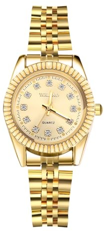 JewelryWe Orologio di coppia analogico al quarzo con calendario, impermeabile fino a 30 m, con cinturino in acciaio inossidabile, orologi da polso da uomo e donna con quadrante tempestato di strass