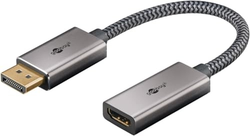 goobay Cable DisplayPort Textil – Adaptador DisplayPort a HDMI – Dorado para PC/portátil a Pantalla Externa – Construcción Robusta - Transmisión de señales con resoluciones de hasta 8K @ 60 Hz
