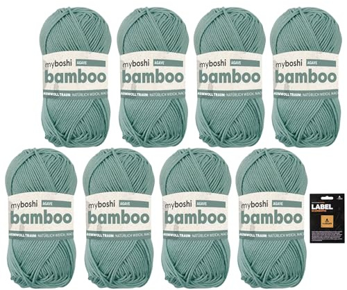myboshi Bamboo, super weiches Bambus-Baumwollgarn, zum Häkeln und Stricken, strapazierfähig, für Bekleidung und Amigurumi, 60% Viskose, 40% Baumwolle, Grün (Agave) 8 Knäuel