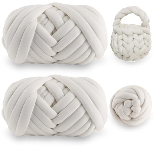 DAJAVE 2 Stück Dicke Wolle 500g XXL Wolle zum Handstricke, Dicke wolle zum Handstricken, extilgarn zum häkeln für körbe,Decke, Kissen, Rucksack,Haustierkorb (Cremeweiß)