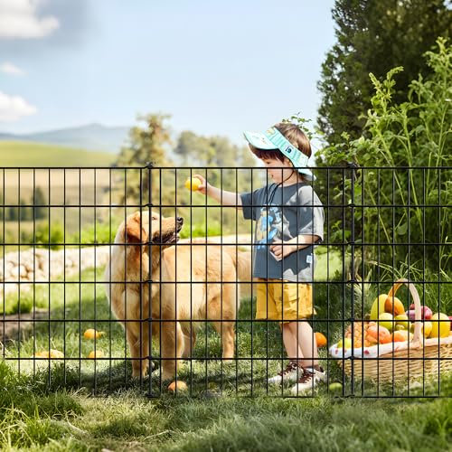Thealyn Garden Fence 101cm H X 71cm W | 10 Panels | 7m Outdoor Rustproof Metal Dog Pet Fence Animal Barrier, Garden Fencing Panel Border for Yard Patio Flower Bed