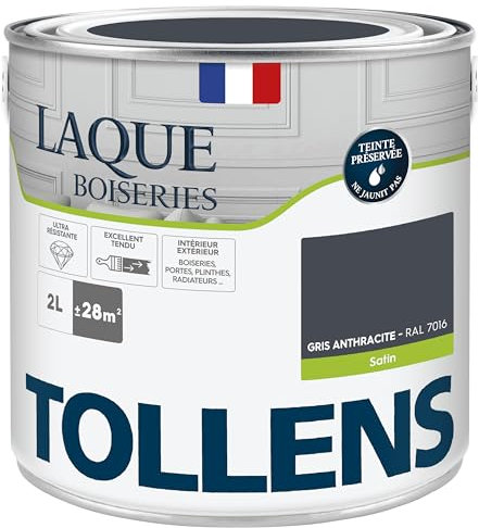 Tollens - Peinture, Laque, Ultra Résistante, Multisupport, Satin, Gris Anthracite, 2L = 28m2