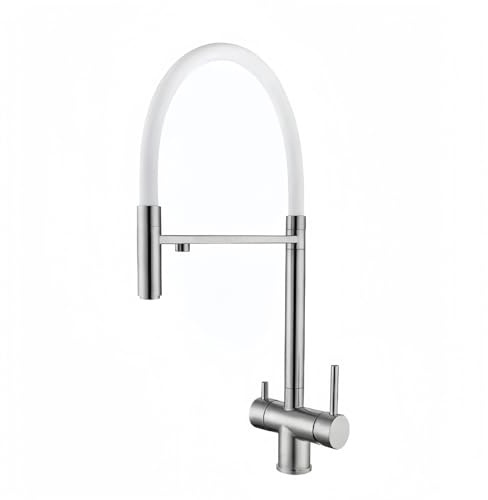 XJTNLB Miscelatore Cucina 3 Vie Acciaio Inox Spazzolato+Bianco Rubinetto Tre Vie con Doccetta Estraibile Miscelatore Cucina con Doccetta Estraibile
