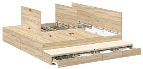 vidaXL Aufbewahrungsbettgestell Sonoma-Eiche 200 cm Holzwerkstoff, Schlafzimmer Aufbewahrung, moderner rechteckiger Bettrahmen, robuster Holzstil, Elegantes Design