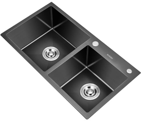 Fregadero De Cocina De Acero Inoxidable De Doble Cubeta – Fregadero Grueso Hecho A Mano Para Lavar Platos Y Verduras – Doble Cubeta Con Escurridor De Gran Capacidad(80x45x21cm)