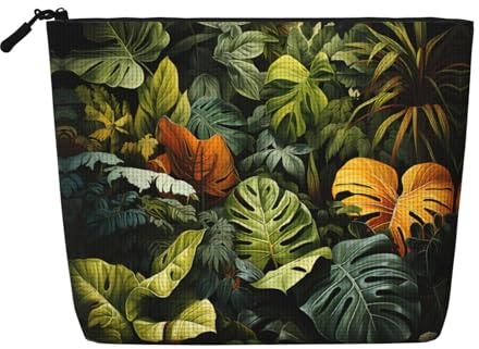 yuangjhop Tropical Rainforest Palm Leaves Fake Hemp Makeup Bag. Environmentally Friendly And Durable, Simple Design, Easy To Store Your Beauty Essentials.