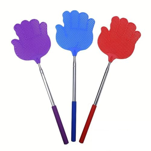 STHOYN Matamoscas Manual Extensible Paquete De 3 Raquetas Mata Moscas De Plástico Inoxidable Matamoscas con Mangos Largos para Mosquitos(75cm)