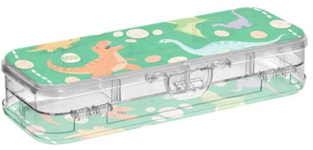 tplaotee Cartoon Dinosaurs and Eggs Green Designed Clear Pencils Box Double Deck Pens Cases For Stationery Supplies With Snap Lid