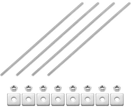 sourcing map Lot de 4 tiges entièrement filetées, pas de filetage M6-1.0 de 250 mm de long en acier inoxydable avec écrous et rondelles pour pinces, cintres et boulons en U