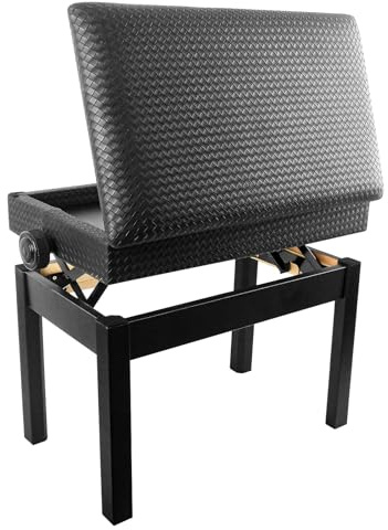 Korrie Home Adjustable Piano Bench with Storage, Waterproof Synthetic Leather Padded Seat, with 2.4 inch Thicken Soft Cushion, Wooden Piano Stand for Keyboards Piano Guitar, 22x13.4x21.6 Black