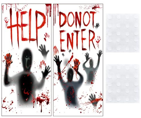 JJQHYC Halloween Deko Fensterbilder Blutige Aufkleber Dekoration Groß Halloween Fensterdeko, Gruselige Fensterbilder Halloweenparty Fenster Deko Aufkleber